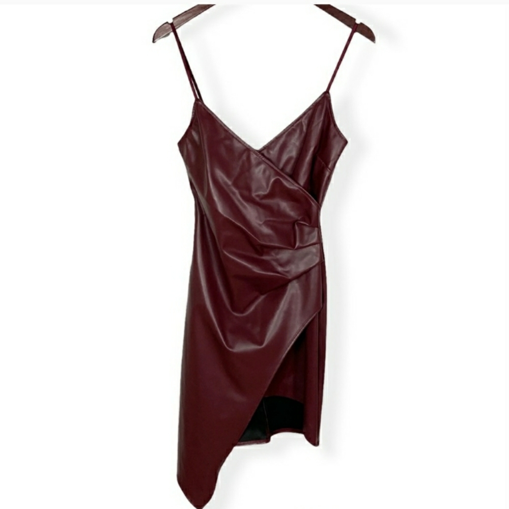 Blue Blush Spaghetti Strap Faux Leather Dress w/ Asymmetrical Hem Size Medium